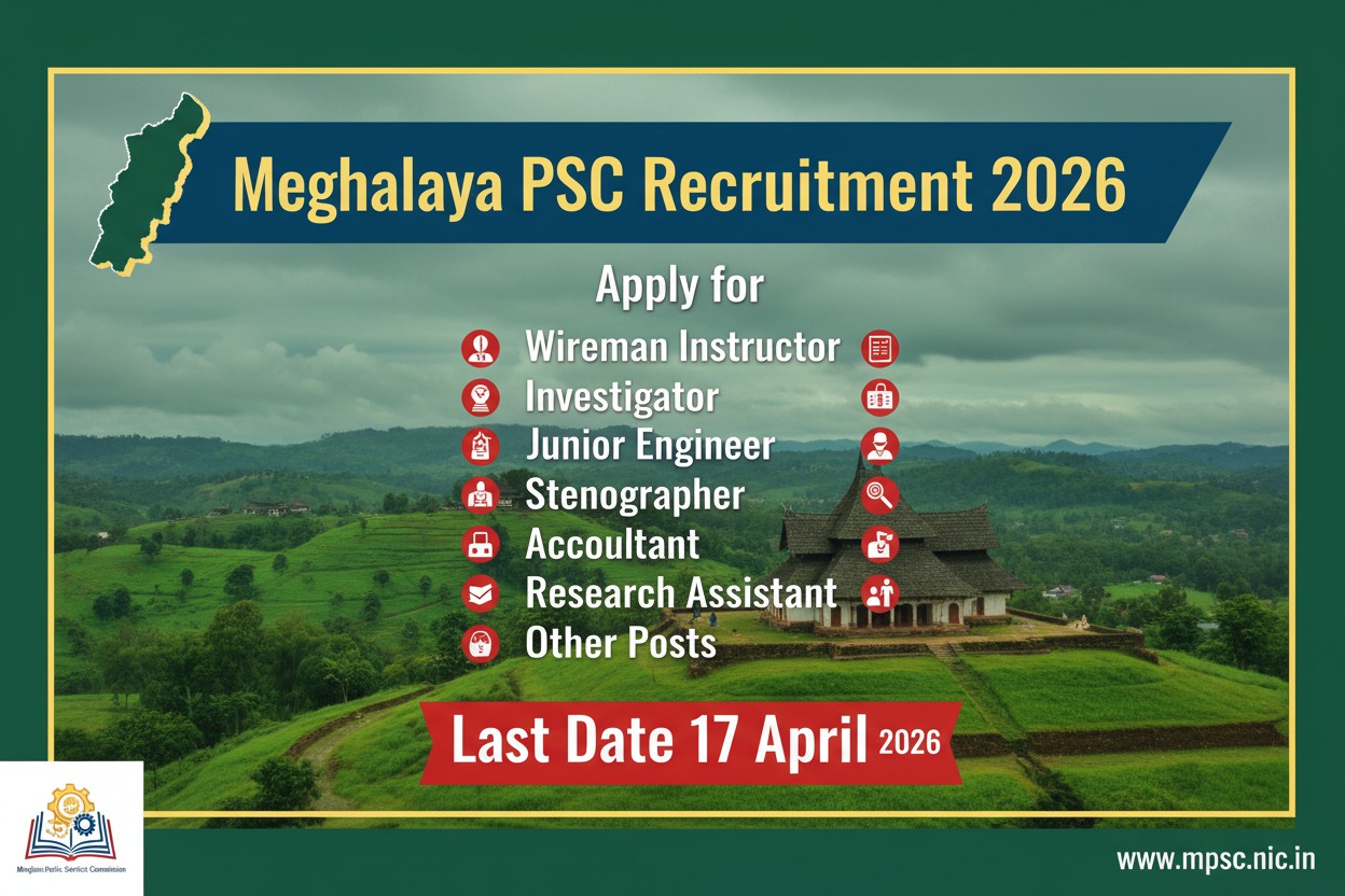 Meghalaya PSC Recruitment 2026: Apply for Wireman Instructor, Investigator & Other Posts | Last Date 17 April