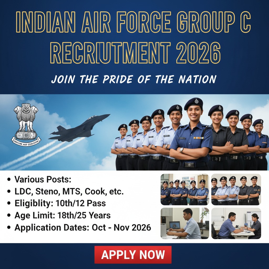 Indian Air Force Group C Recruitment 2026: 47 Vacancies for LDC, Hindi Typist & Driver | 10th/12th Pass Can Apply Till 01 June